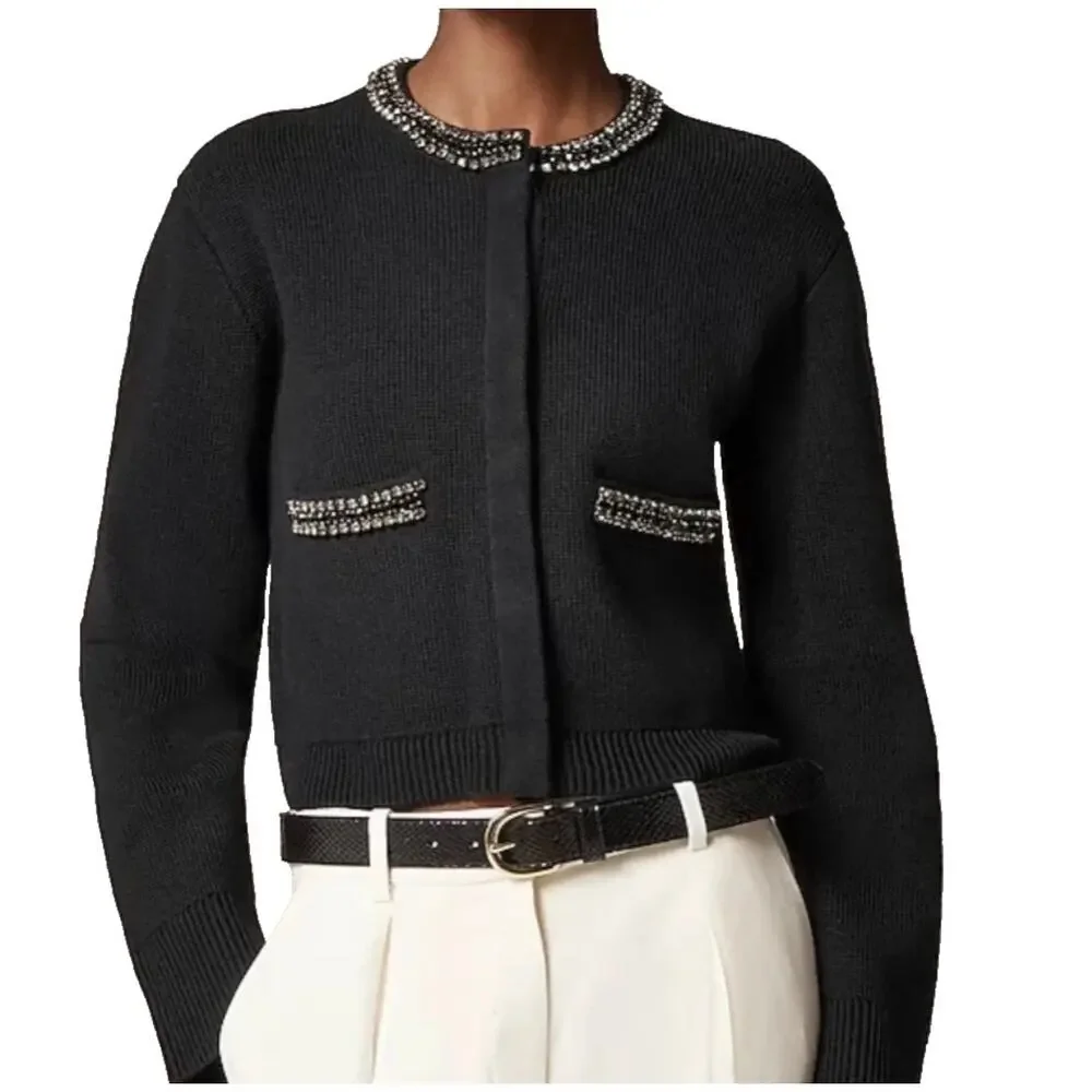 J Crew Emilie Sweater Lady Black Jacket with Jewel Trim Size Small